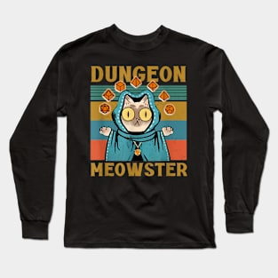 Dungeon Meowster Funny Nerdy Gamer Cat D20 Dice Rpg Dungeons And Dragons Long Sleeve T-Shirt